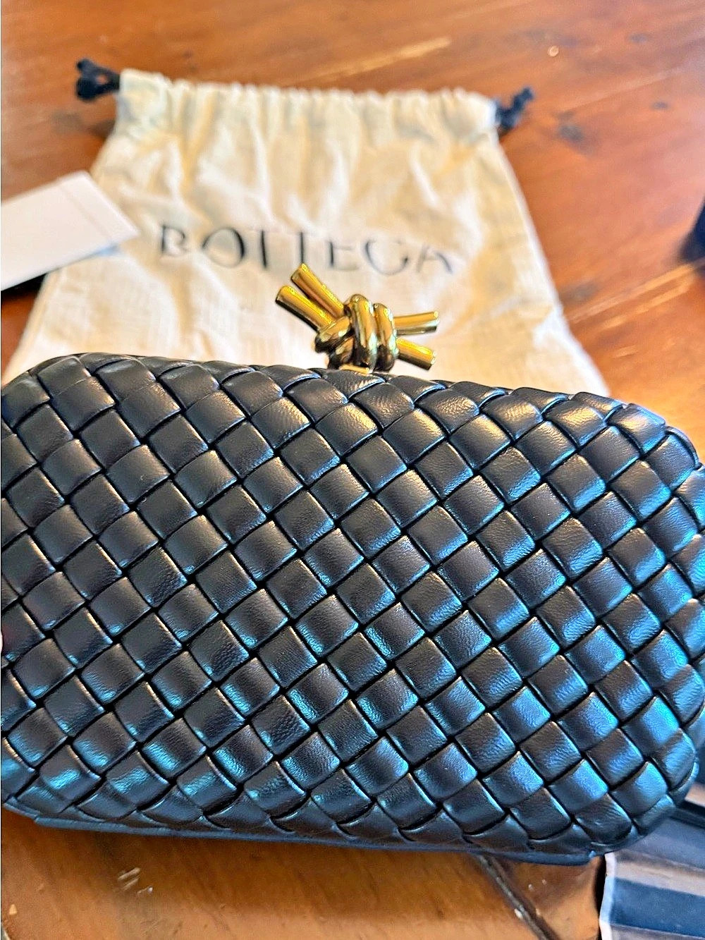 Bottega Veneta Intrecciato Knot Clutch Black